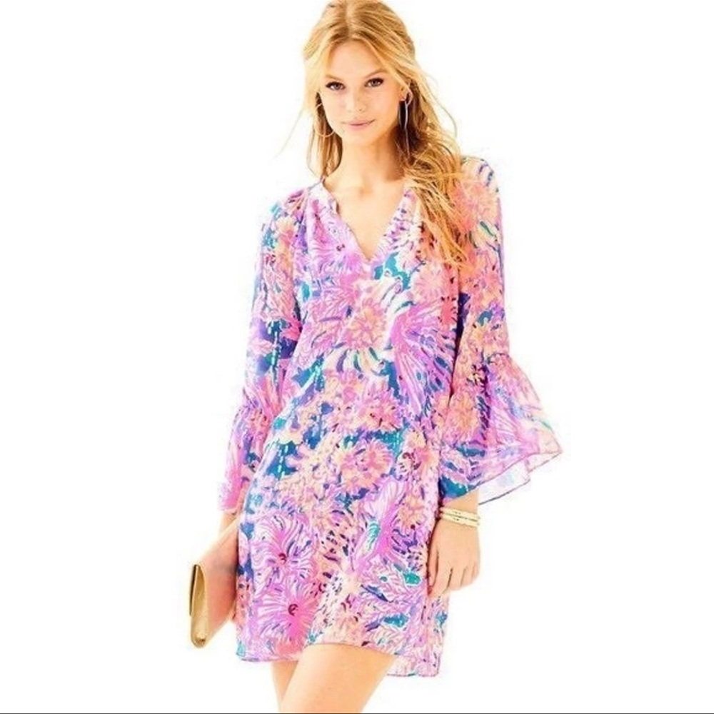 Lilly Pulitzer Silk Matilda Dress in Shimmering Pink-size XS